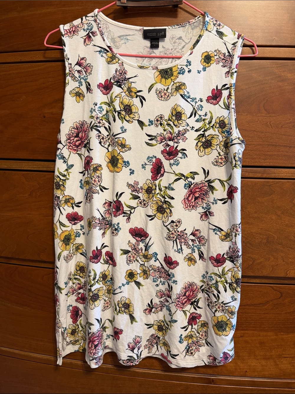J. Jill White Floral Tank Top with Yellow and Pink Flowers